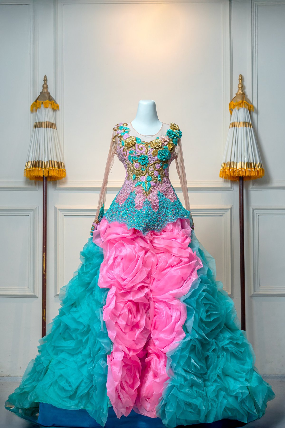 Pink floral embroidered dress